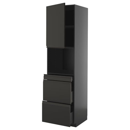 METOD / KNIVSHULT - METOD / KNIVSHULT Hi cab f micro combi w door/3 drwrs, black-grey/Upplöv matt anthracite, 60x60x220 cm
