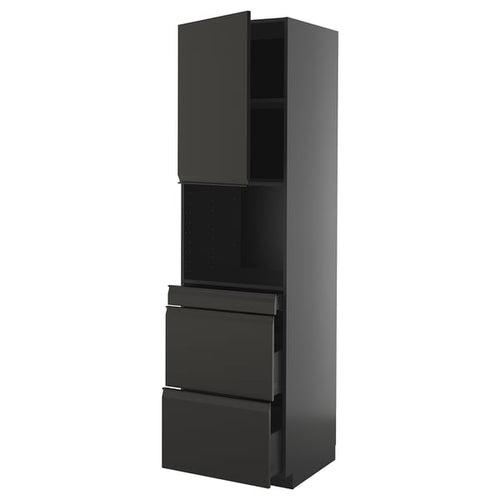 METOD / KNIVSHULT - METOD / KNIVSHULT Hi cab f micro combi w door/3 drwrs, black-grey/Upplöv matt anthracite, 60x60x220 cm