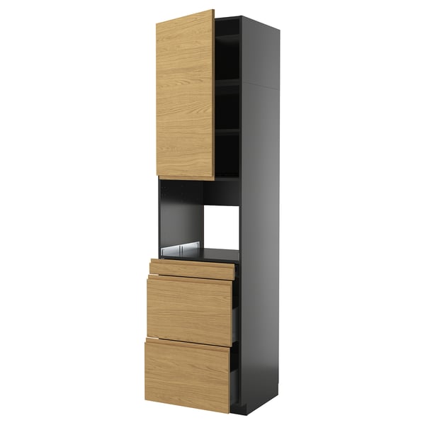METOD / KNIVSHULT Furniture alt micro com/anta/3drawers, black-grey/Voxtorp oak effect, 60x60x240 cm
