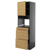 METOD / KNIVSHULT hi cab f micro combi w door/3 drwrs, black-grey/Voxtorp oak effect, 60x60x200 cm