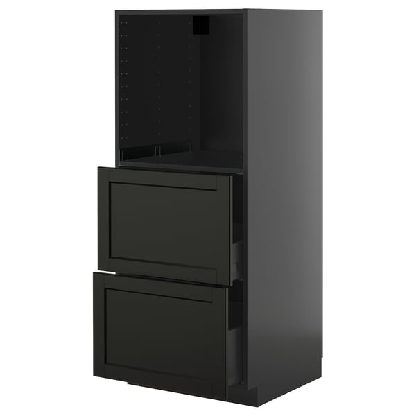 METOD / KNIVSHULT - METOD / KNIVSHULT High cabinet w 2 drawers for oven, black-grey/Lerhyttan black stained, 60x60x140 cm