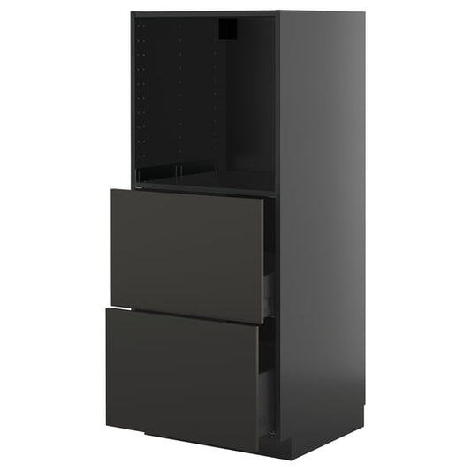METOD / KNIVSHULT - METOD / KNIVSHULT High cabinet w 2 drawers for oven, black-grey/Nickebo matt anthracite, 60x60x140 cm