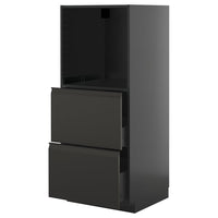 METOD / KNIVSHULT high cabinet w 2 drawers for oven, black-grey/Upplöv matt anthracite, 60x60x140 cm