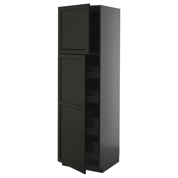 METOD / KNIVSHULT - METOD / KNIVSHULT Hi cab w 2 doors/4 drawers, black-grey/Lerhyttan black stained, 60x60x200 cm