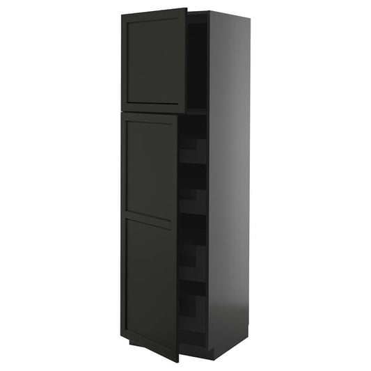 METOD / KNIVSHULT - METOD / KNIVSHULT Hi cab w 2 doors/4 drawers, black-grey/Lerhyttan black stained, 60x60x200 cm