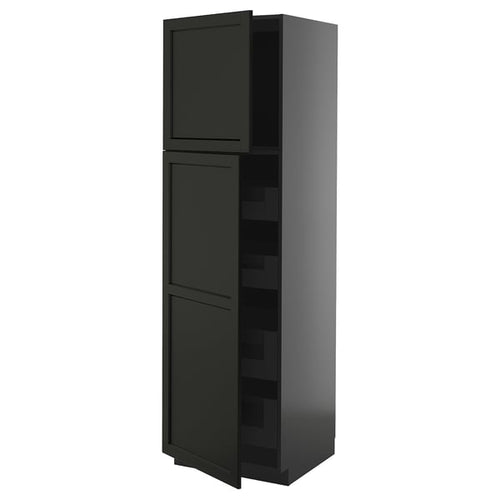 METOD / KNIVSHULT - METOD / KNIVSHULT Hi cab w 2 doors/4 drawers, black-grey/Lerhyttan black stained, 60x60x200 cm