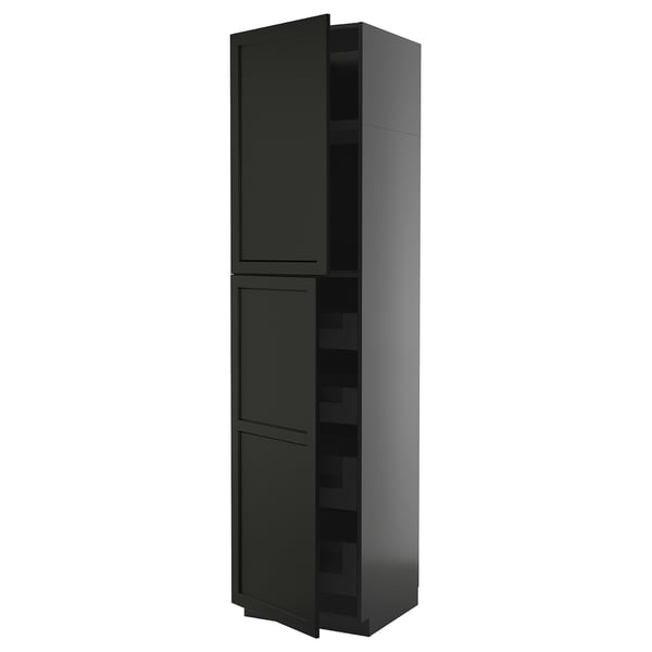 METOD / KNIVSHULT hi cab w 2 doors/4 drawers, black-grey/Lerhyttan black stained, 60x60x240 cm