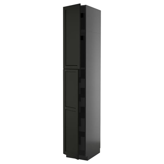 METOD / KNIVSHULT - METOD / KNIVSHULT Hi cab w 2 doors/4 drawers, black-grey/Lerhyttan black stained, 40x60x240 cm