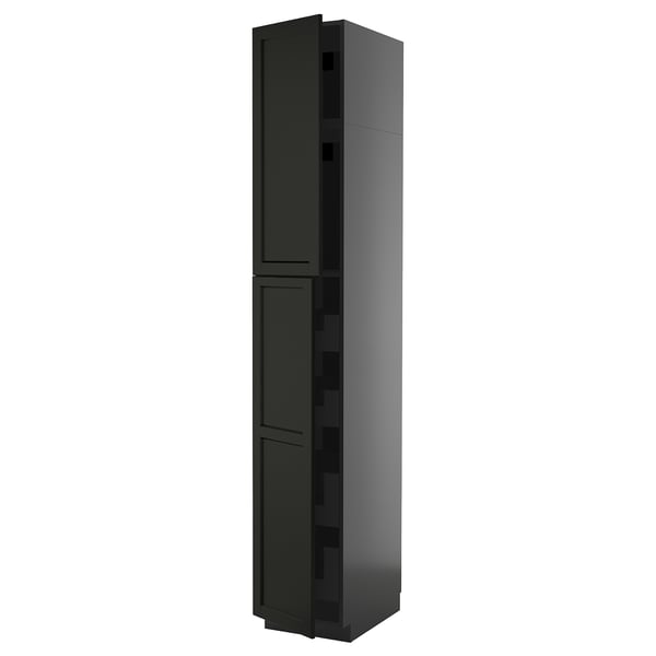 METOD / KNIVSHULT - METOD / KNIVSHULT Hi cab w 2 doors/4 drawers, black-grey/Lerhyttan black stained, 40x60x240 cm