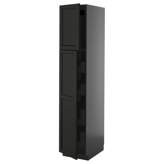 METOD / KNIVSHULT - METOD / KNIVSHULT Hi cab w 2 doors/4 drawers, black-grey/Lerhyttan black stained, 40x60x200 cm