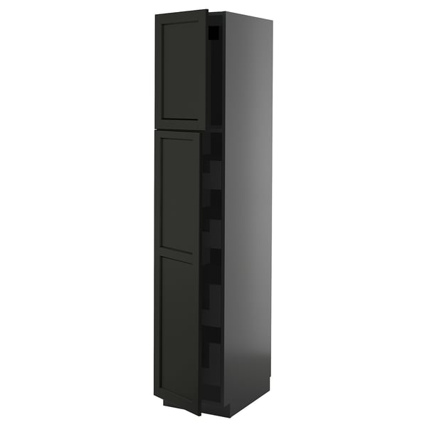 METOD / KNIVSHULT - METOD / KNIVSHULT Hi cab w 2 doors/4 drawers, black-grey/Lerhyttan black stained, 40x60x200 cm