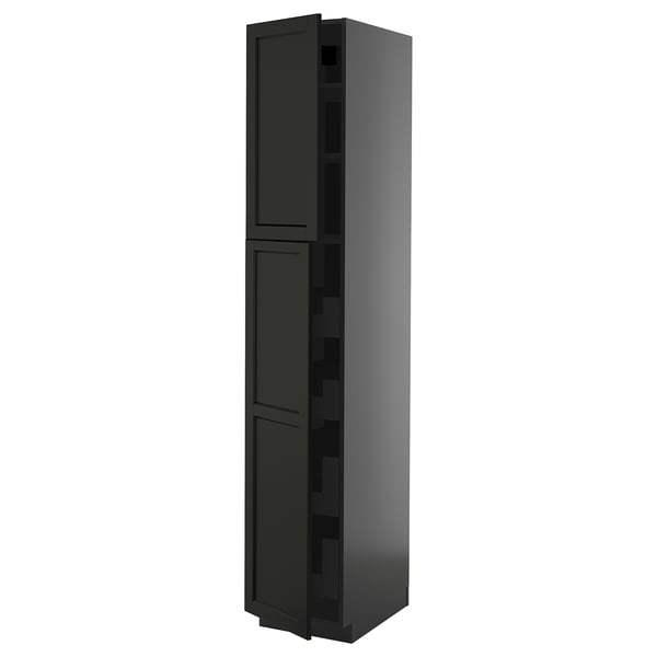 METOD / KNIVSHULT - METOD / KNIVSHULT Hi cab w 2 doors/4 drawers, black-grey/Lerhyttan black stained, 40x60x220 cm