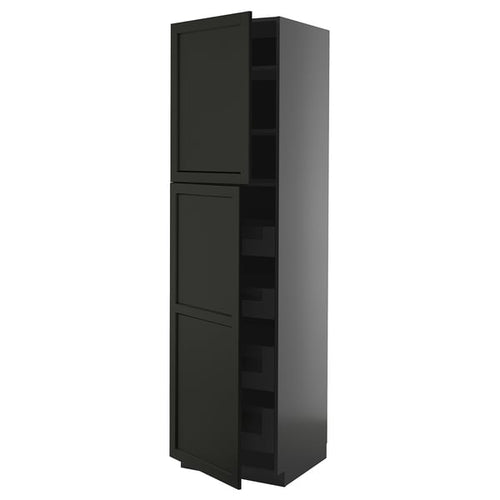 METOD / KNIVSHULT - METOD / KNIVSHULT Hi cab w 2 doors/4 drawers, black-grey/Lerhyttan black stained, 60x60x220 cm