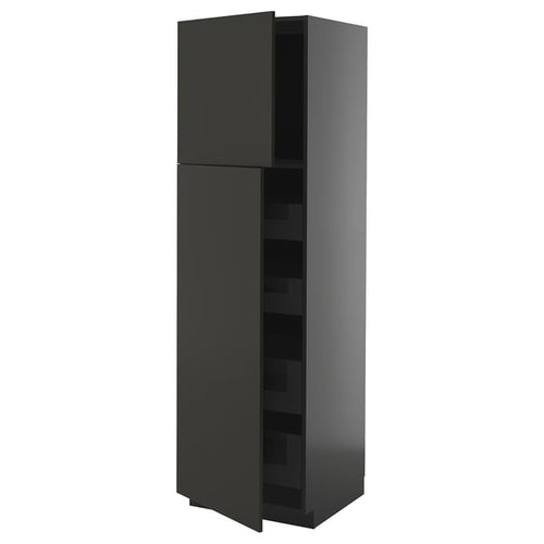 METOD / KNIVSHULT - METOD / KNIVSHULT Hi cab w 2 doors/4 drawers, black-grey/Nickebo matt anthracite, 60x60x200 cm