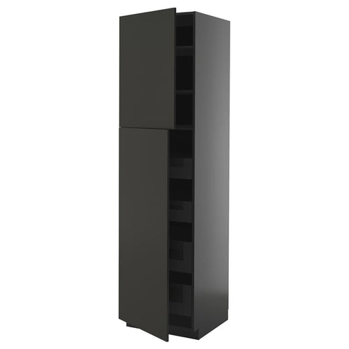 METOD / KNIVSHULT - METOD / KNIVSHULT Hi cab w 2 doors/4 drawers, black-grey/Nickebo matt anthracite, 60x60x220 cm