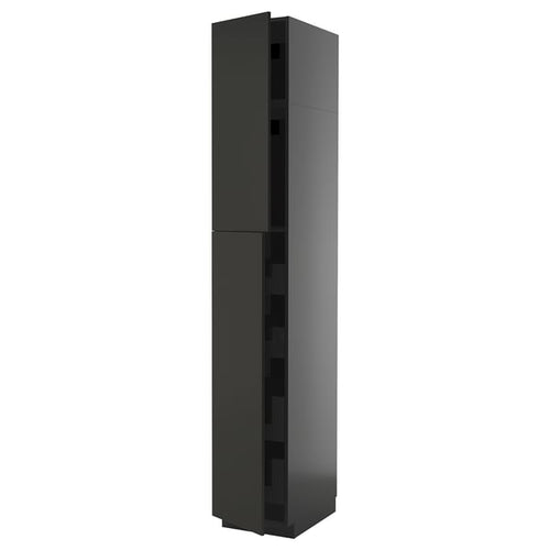 METOD / KNIVSHULT - METOD / KNIVSHULT Hi cab w 2 doors/4 drawers, black-grey/Nickebo matt anthracite, 40x60x240 cm