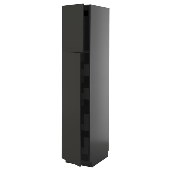 METOD / KNIVSHULT - METOD / KNIVSHULT Hi cab w 2 doors/4 drawers, black-grey/Nickebo matt anthracite, 40x60x200 cm
