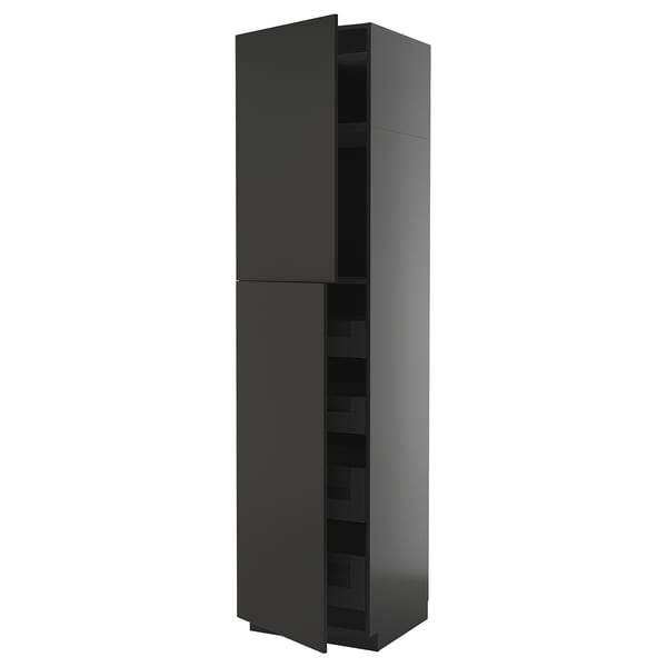 METOD / KNIVSHULT - METOD / KNIVSHULT Hi cab w 2 doors/4 drawers, black-grey/Nickebo matt anthracite, 60x60x240 cm