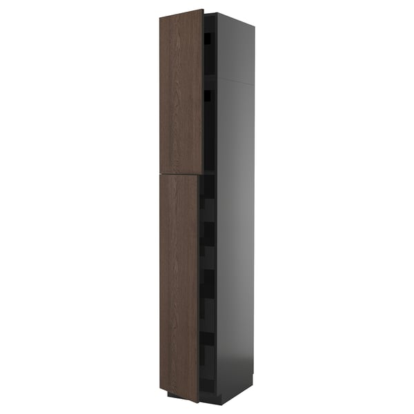 METOD / KNIVSHULT hi cab w 2 doors/4 drawers, black-grey/Sinarp brown, 40x60x240 cm