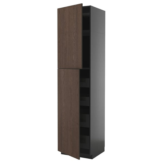 METOD / KNIVSHULT - METOD / KNIVSHULT Hi cab w 2 doors/4 drawers, black-grey/Sinarp brown, 60x60x240 cm