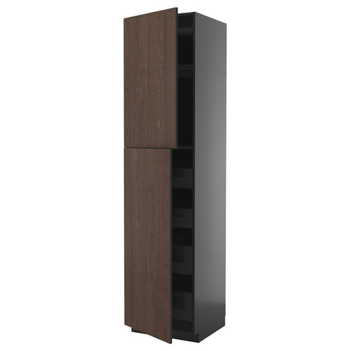 METOD / KNIVSHULT - METOD / KNIVSHULT Hi cab w 2 doors/4 drawers, black-grey/Sinarp brown, 60x60x240 cm