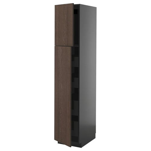 METOD / KNIVSHULT - METOD / KNIVSHULT Hi cab w 2 doors/4 drawers, black-grey/Sinarp brown, 40x60x200 cm