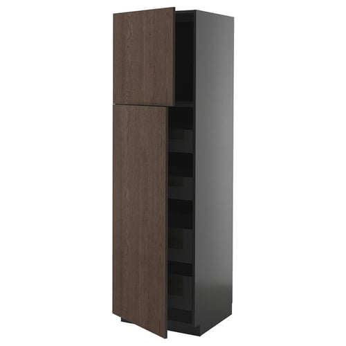 METOD / KNIVSHULT - METOD / KNIVSHULT Hi cab w 2 doors/4 drawers, black-grey/Sinarp brown, 60x60x200 cm