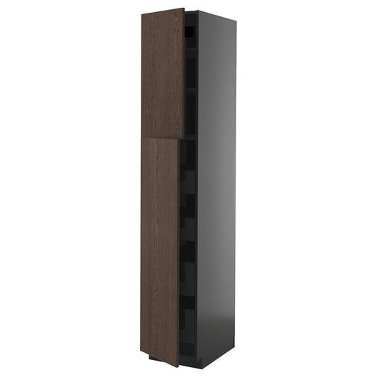 METOD / KNIVSHULT - METOD / KNIVSHULT Hi cab w 2 doors/4 drawers, black-grey/Sinarp brown, 40x60x220 cm