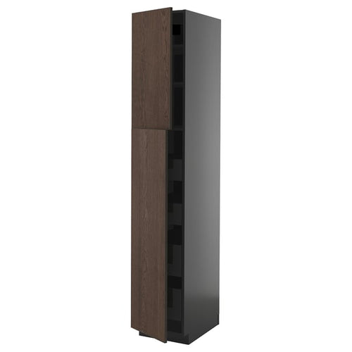 METOD / KNIVSHULT - METOD / KNIVSHULT Hi cab w 2 doors/4 drawers, black-grey/Sinarp brown, 40x60x220 cm