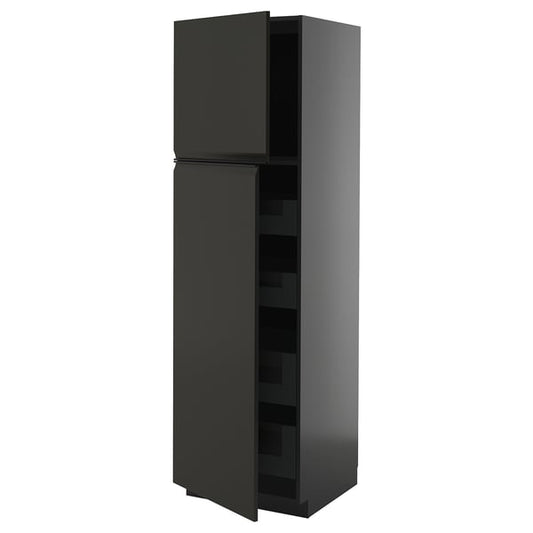 METOD / KNIVSHULT - METOD / KNIVSHULT Hi cab w 2 doors/4 drawers, black-grey/Upplöv matt anthracite, 60x60x200 cm