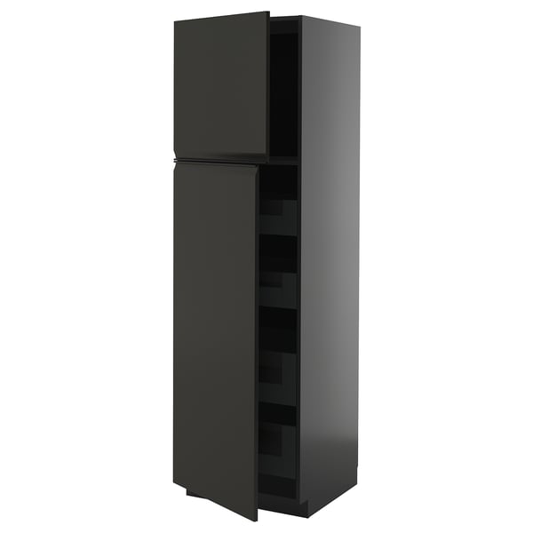 METOD / KNIVSHULT hi cab w 2 doors/4 drawers, black-grey/Upplöv matt anthracite, 60x60x200 cm