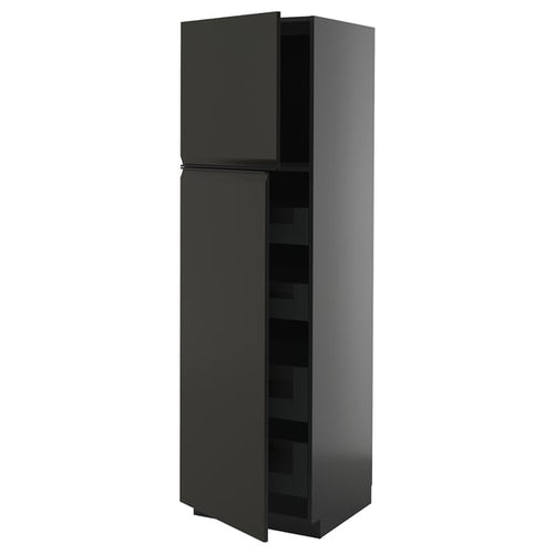 METOD / KNIVSHULT - METOD / KNIVSHULT Hi cab w 2 doors/4 drawers, black-grey/Upplöv matt anthracite, 60x60x200 cm