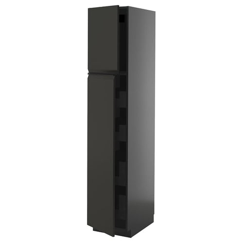 METOD / KNIVSHULT - METOD / KNIVSHULT Hi cab w 2 doors/4 drawers, black-grey/Upplöv matt anthracite, 40x60x200 cm