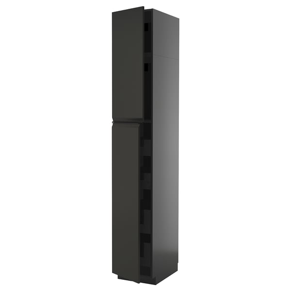 METOD / KNIVSHULT hi cab w 2 doors/4 drawers, black-grey/Upplöv matt anthracite, 40x60x240 cm