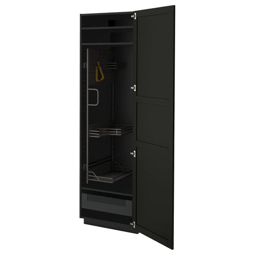 METOD / KNIVSHULT - METOD / KNIVSHULT High cabinet with cleaning interior, black-grey/Lerhyttan black stained, 60x60x200 cm