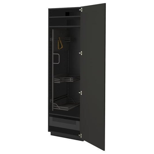 METOD / KNIVSHULT - METOD / KNIVSHULT High cabinet with cleaning interior, black-grey/Nickebo matt anthracite, 60x60x200 cm