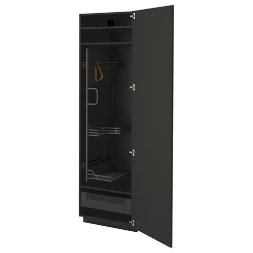 METOD / KNIVSHULT - METOD / KNIVSHULT High cabinet with cleaning interior, black-grey/Nickebo matt anthracite, 60x60x200 cm