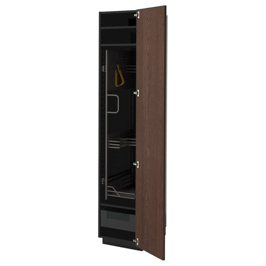 METOD / KNIVSHULT - METOD / KNIVSHULT High cabinet with cleaning interior, black-grey/Sinarp brown, 40x60x200 cm