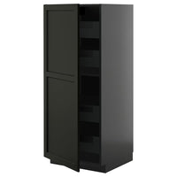 METOD / KNIVSHULT high cabinet with drawers, black-grey/Lerhyttan black stained, 60x60x140 cm