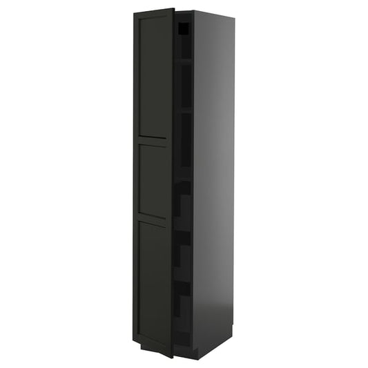 METOD / KNIVSHULT - METOD / KNIVSHULT High cabinet with drawers, black-grey/Lerhyttan black stained, 40x60x200 cm