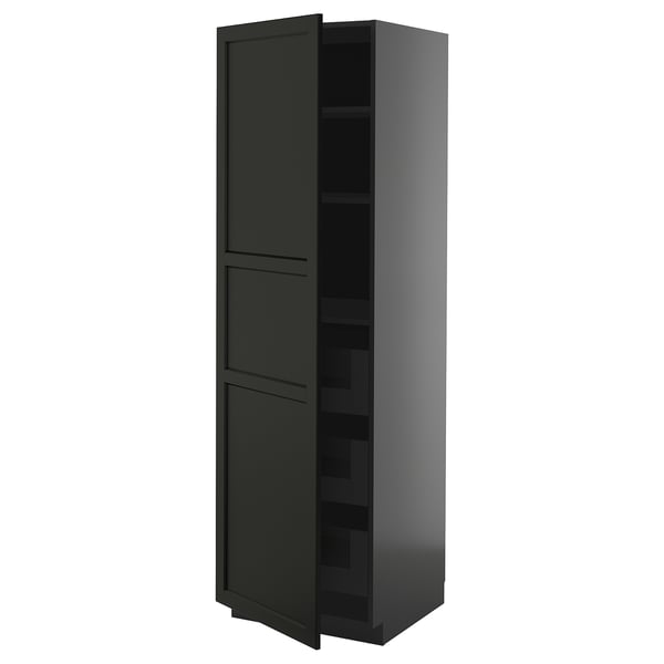 METOD / KNIVSHULT - METOD / KNIVSHULT High cabinet with drawers, black-grey/Lerhyttan black stained, 60x60x200 cm