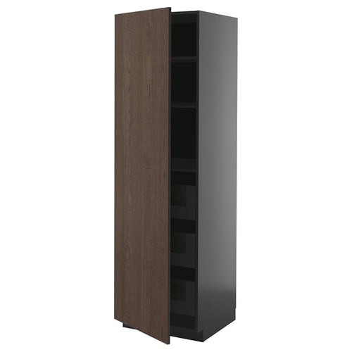 METOD / KNIVSHULT - METOD / KNIVSHULT High cabinet with drawers, black-grey/Sinarp brown, 60x60x200 cm