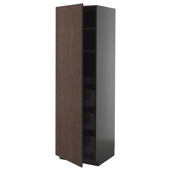 METOD / KNIVSHULT high cabinet with drawers, black-grey/Sinarp brown, 60x60x200 cm