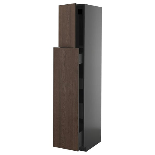 METOD / KNIVSHULT - METOD / KNIVSHULT Hc w p-o func 1dr/4drw, black-grey/Sinarp brown, 40x60x200 cm