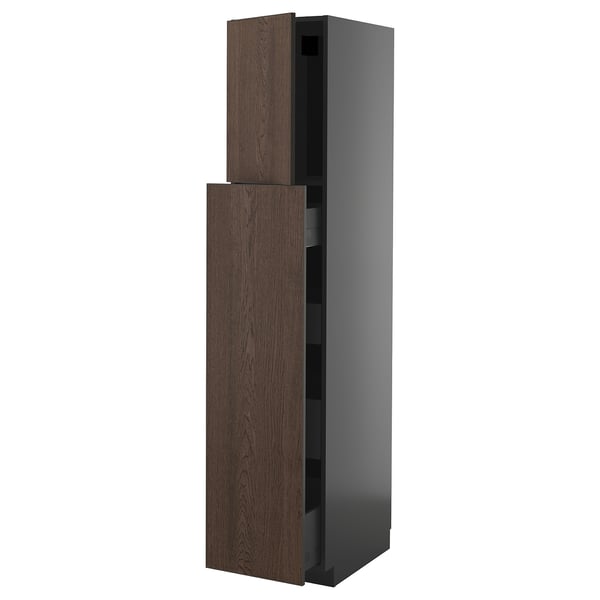 METOD / KNIVSHULT hc w p-o func 1dr/4drw, black-grey/Sinarp brown, 40x60x200 cm