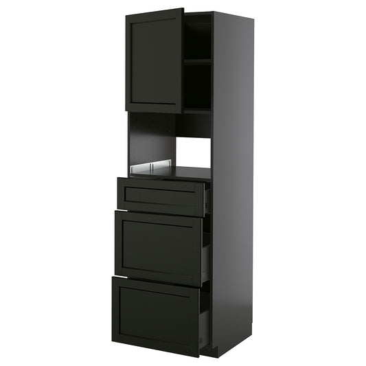 METOD / KNIVSHULT high cabinet f built-in appliances, black-grey/Lerhyttan black stained, 60x60x200 cm