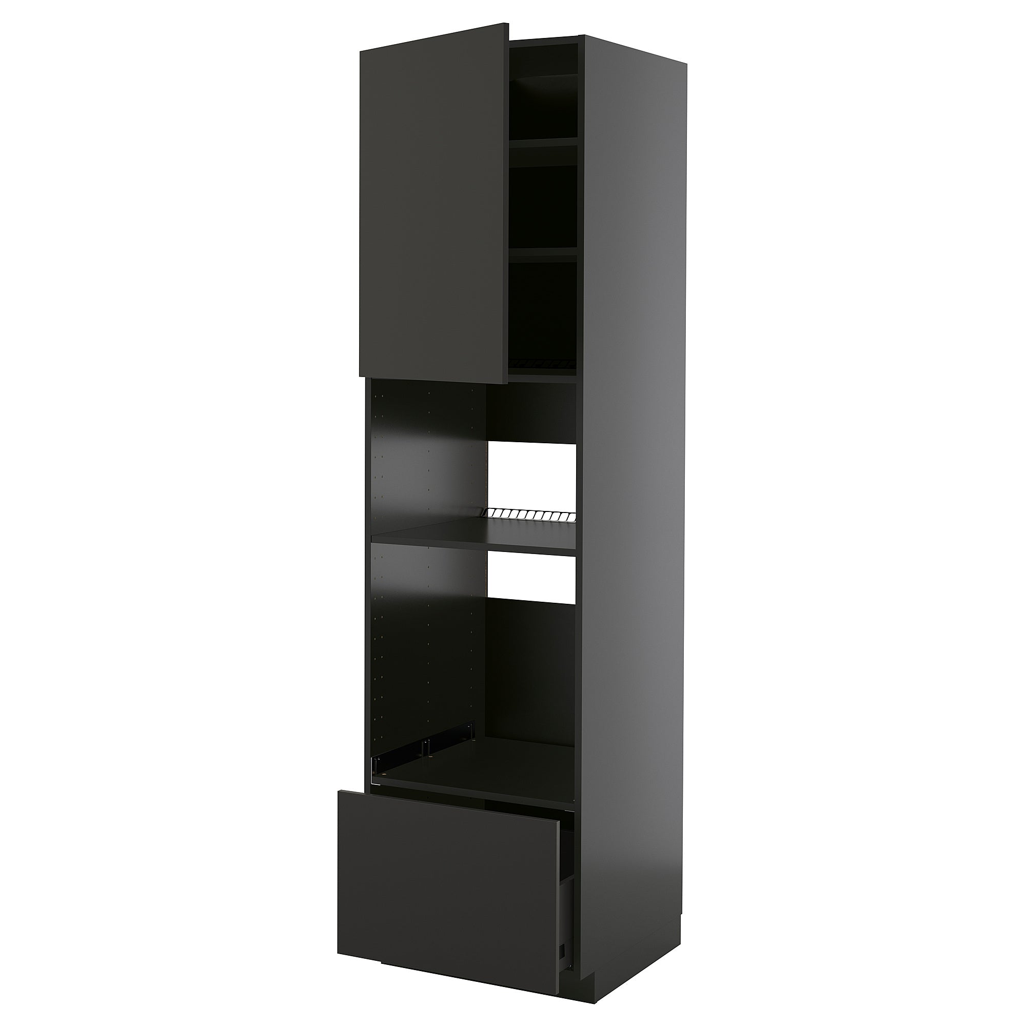 METOD / KNIVSHULT high cabinet f built-in appliances, black-grey/Nickebo matt anthracite, 60x60x220 cm