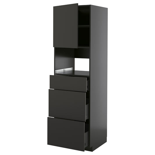 METOD / KNIVSHULT high cabinet f built-in appliances, black-grey/Nickebo matt anthracite, 60x60x200 cm