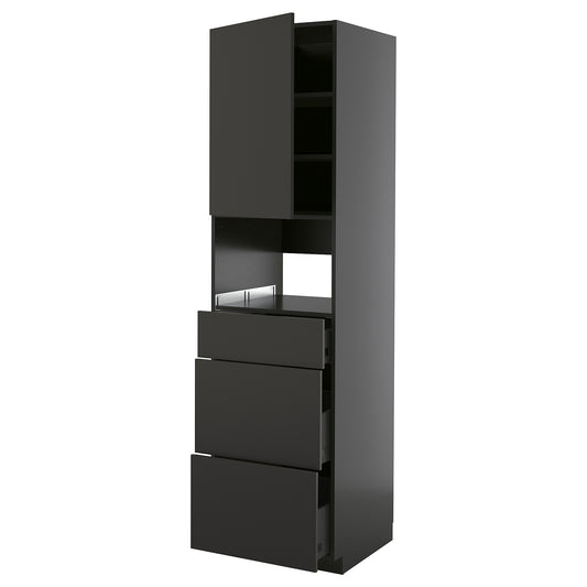 METOD / KNIVSHULT high cabinet f built-in appliances, black-grey/Nickebo matt anthracite, 60x60x220 cm