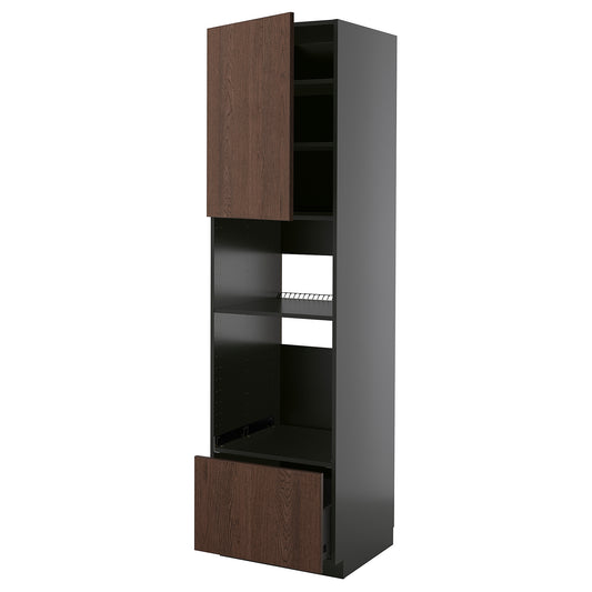 METOD / KNIVSHULT high cabinet f built-in appliances, black-grey/Sinarp brown, 60x60x220 cm
